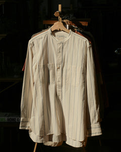 Livingstone Cotton Shirt in White Blue Black Stripe