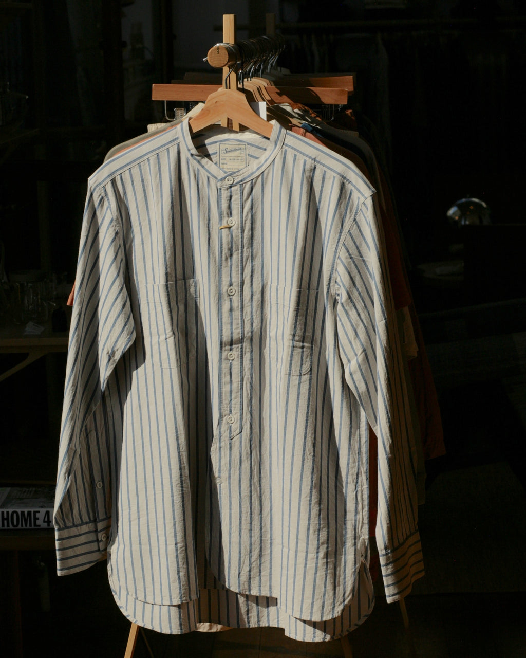 soundman - Livingstone Cotton Linen Ramie Shirt in Light Grey x Blue - Tempo