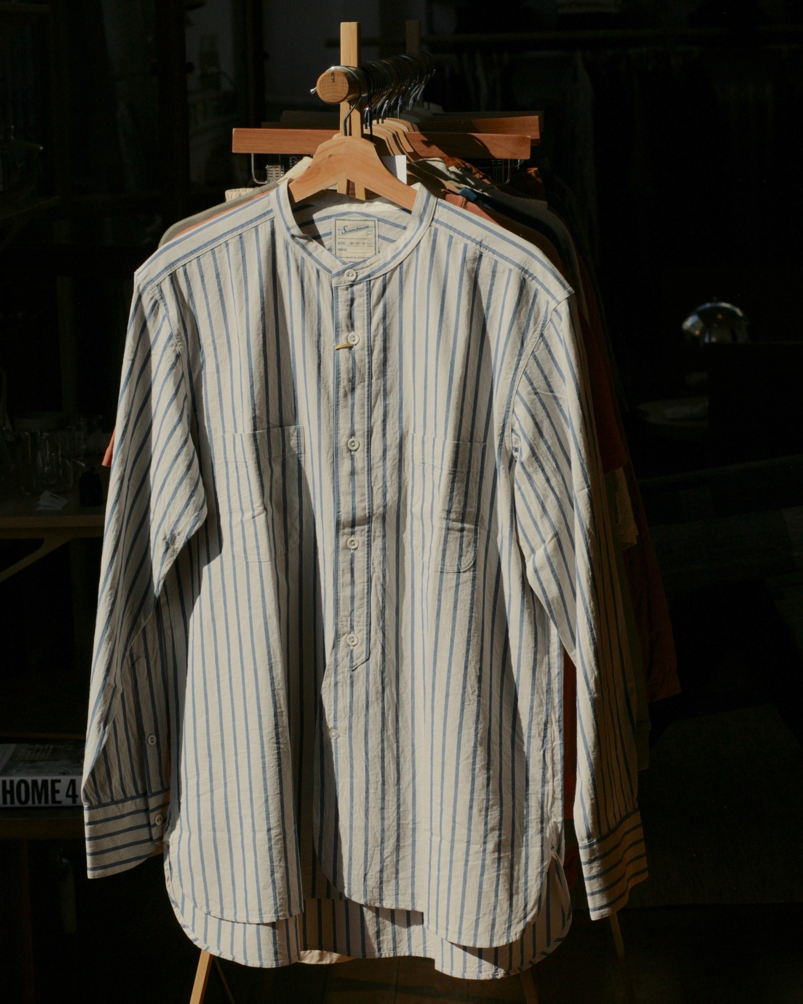 soundman - Livingstone Cotton Linen Ramie Shirt in Light Grey x Blue - Tempo