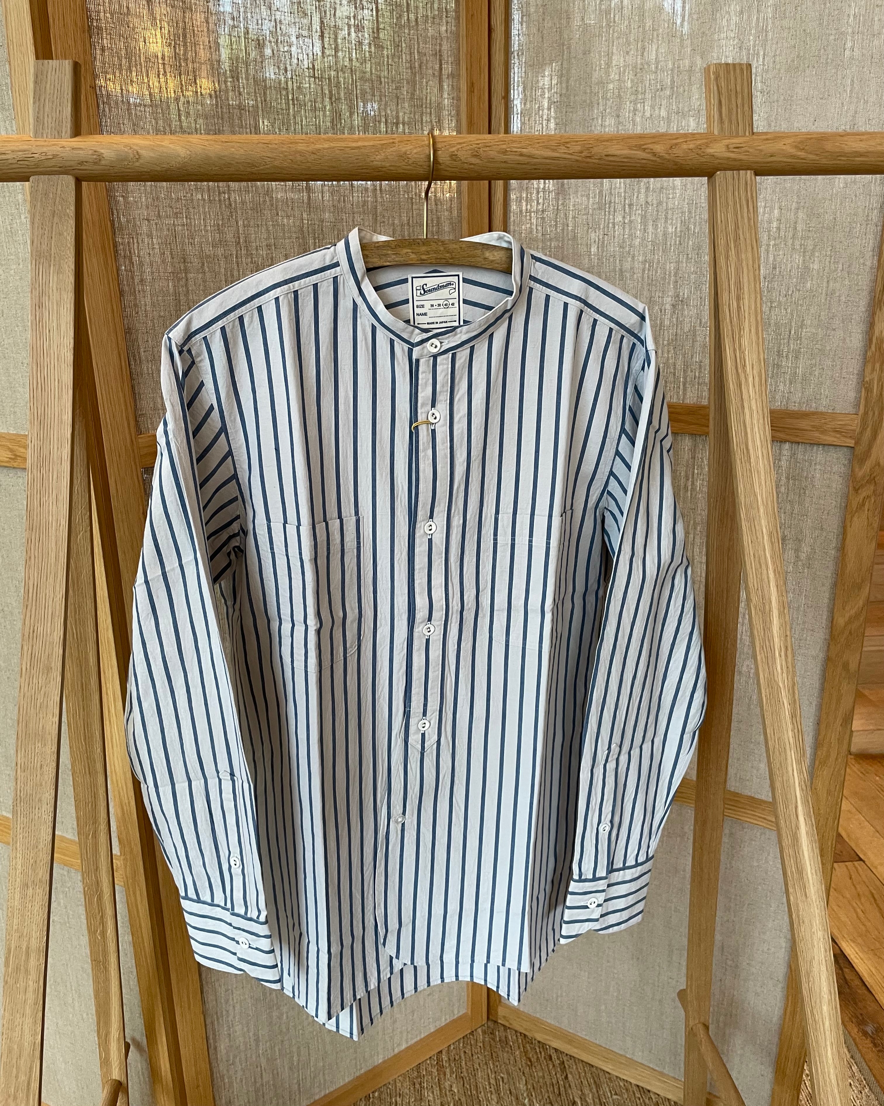 soundman - Livingstone Cotton Linen Ramie Shirt in Light Grey x Blue - Tempo