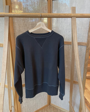 Double-V Set-In Sleeve Tsuriami Loopwheel Mother Cotton Sweat Shirt in Ink Black