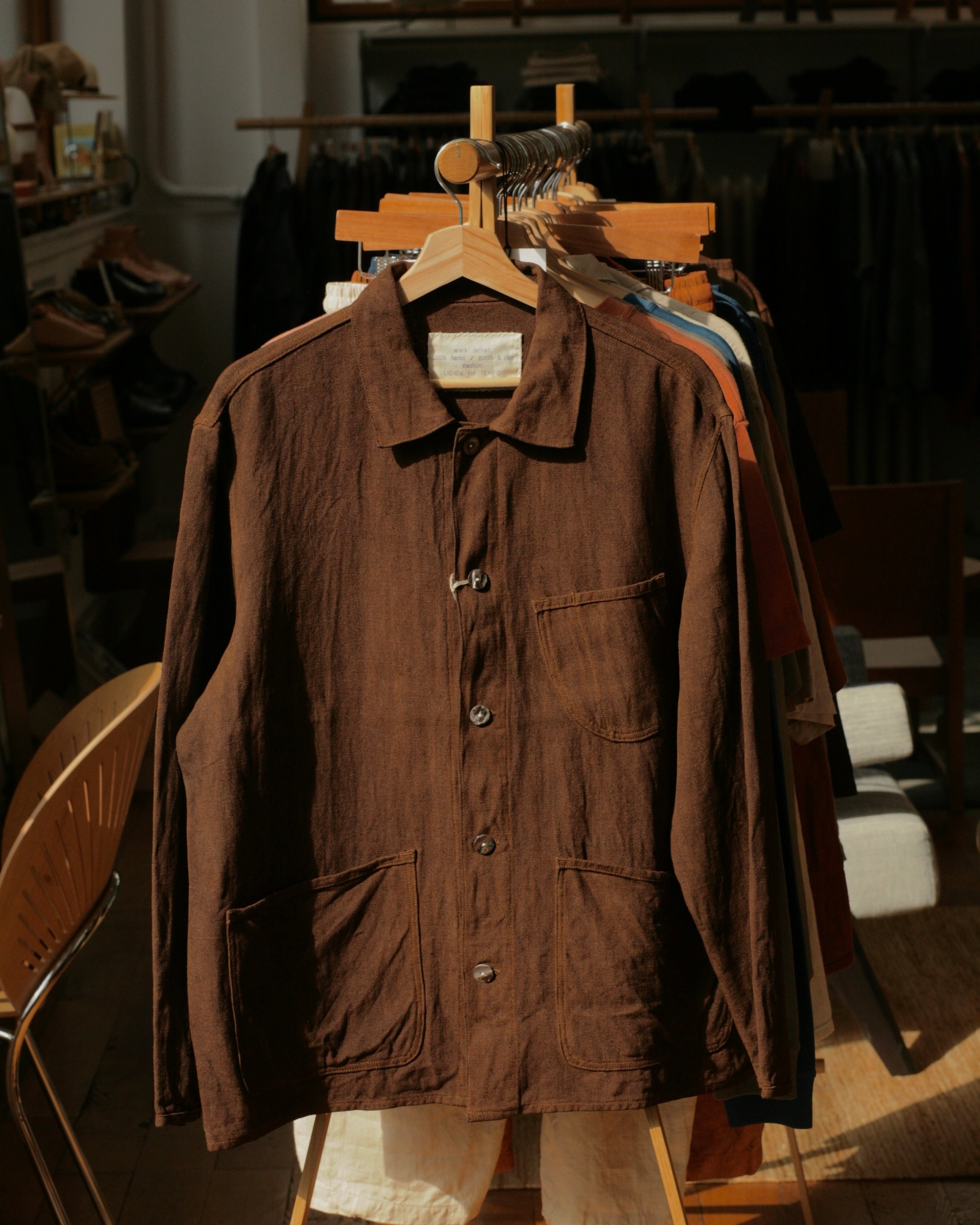 LICHEN GOODS X TEMPO - Chocolate Brown Cutch & Iron Hand-Dyed Hemp Work Jacket - Tempo