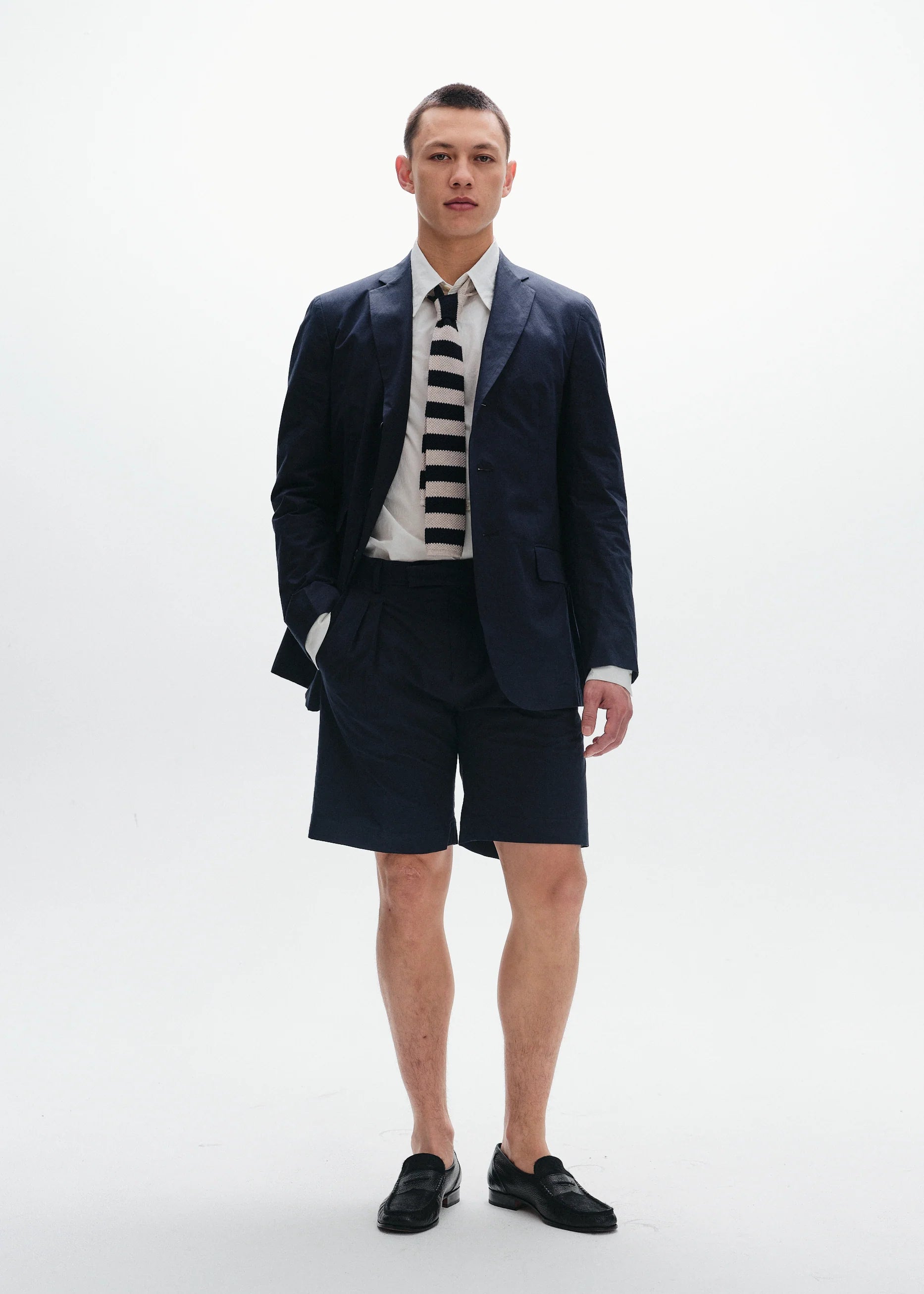 Cotton Typewriter Unconstructed Blazer | Navy - Tempo