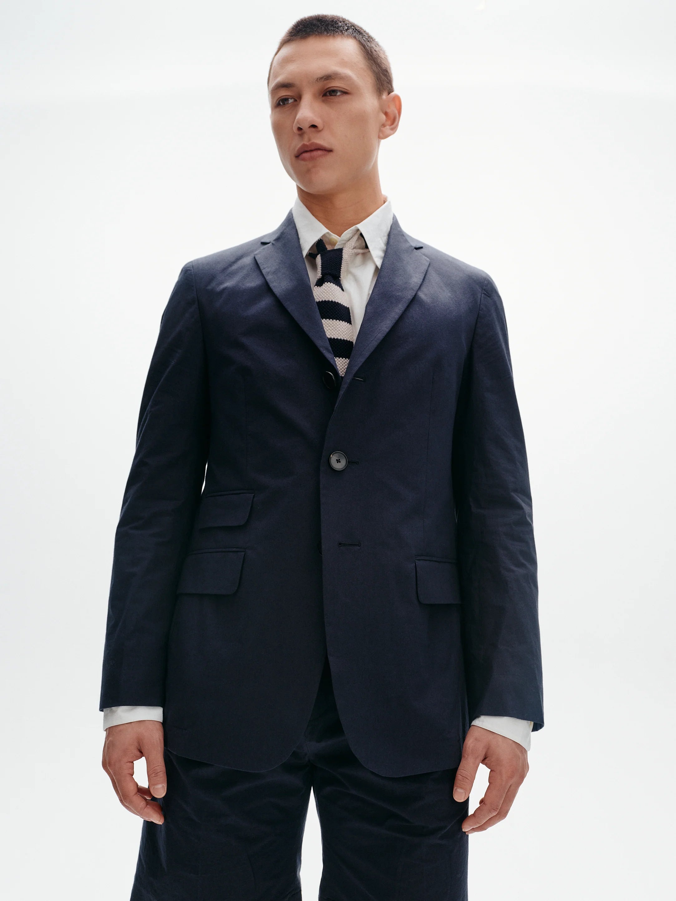 Cotton Typewriter Unconstructed Blazer | Navy - Tempo