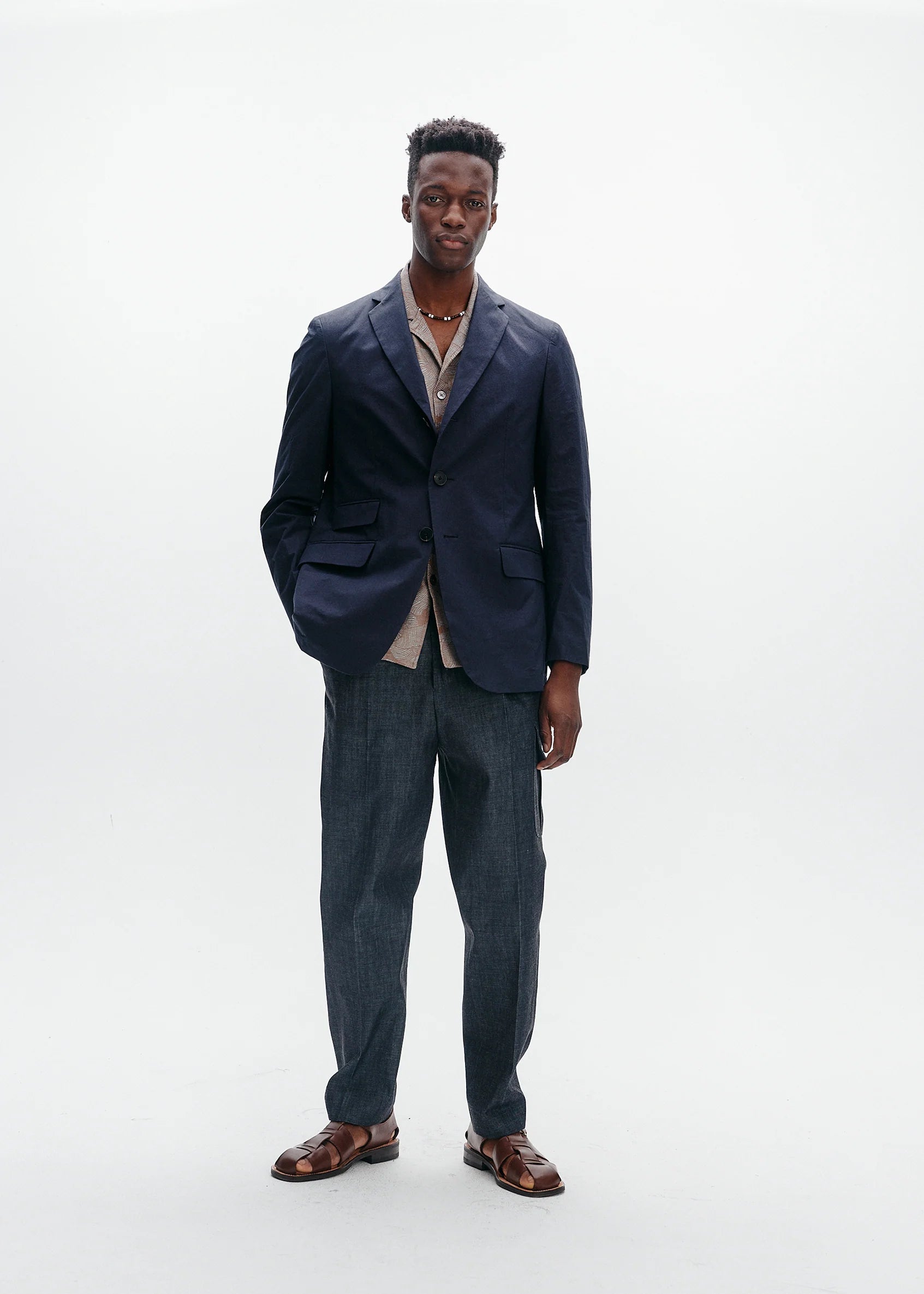 Cotton Typewriter Unconstructed Blazer | Navy - Tempo