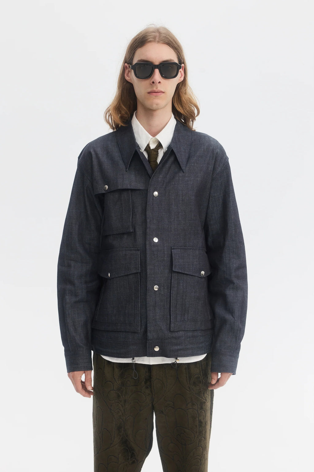 Technischer Blouson aus Raw Denim in Indigo 