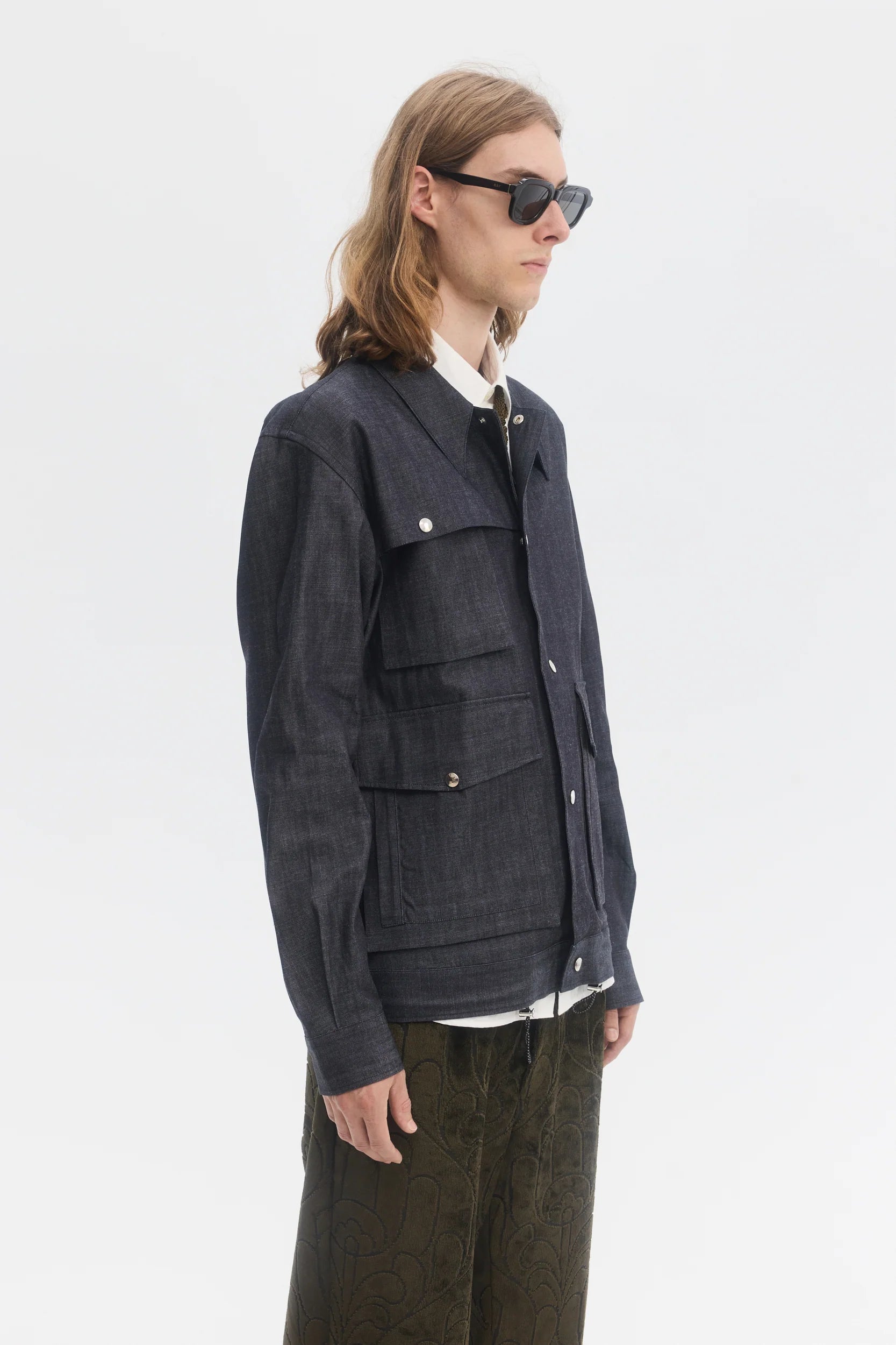 Technischer Blouson aus Raw Denim in Indigo 