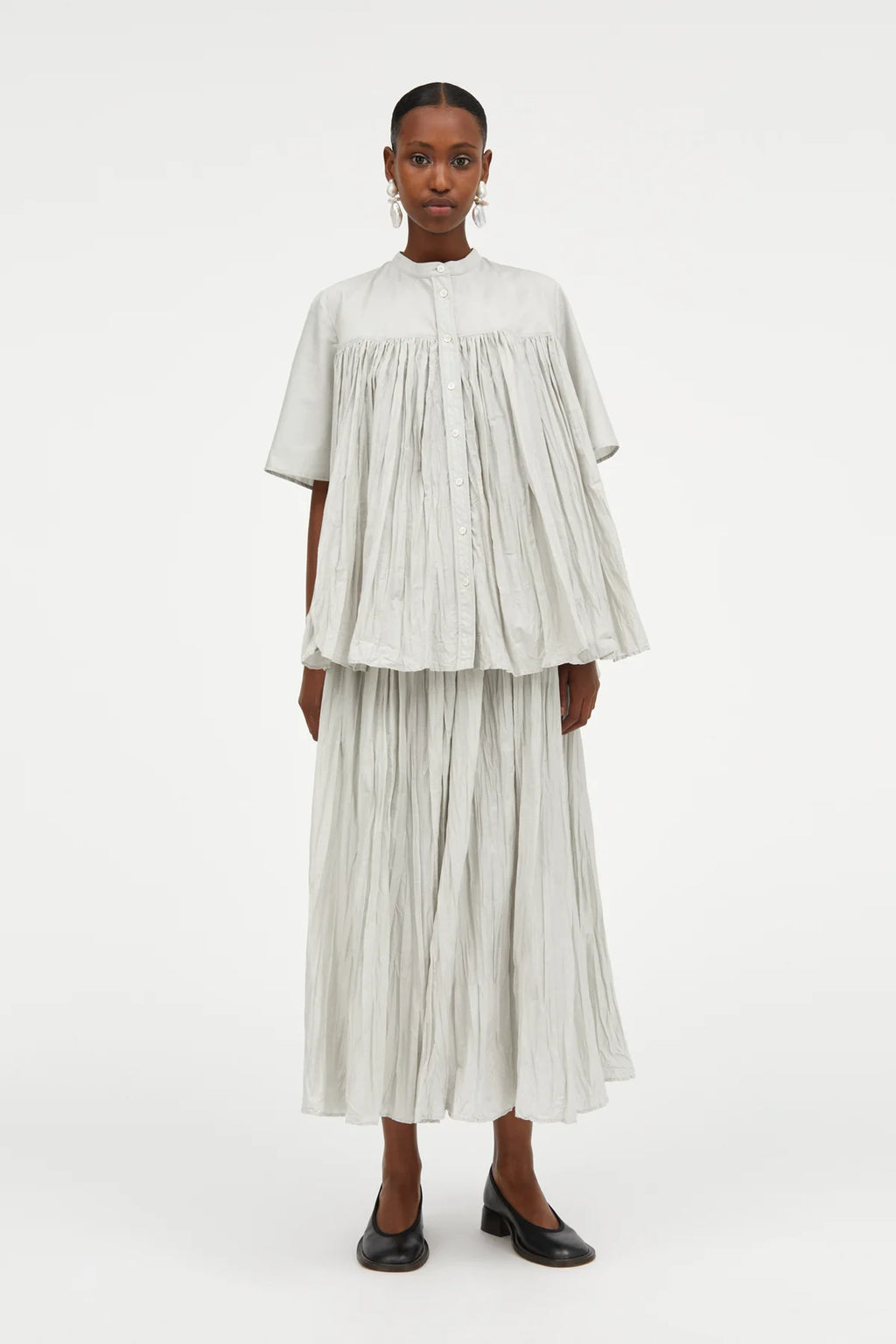 MKDT STUDIO - Niki Sheer Cotton Skirt in Light Grey - Tempo