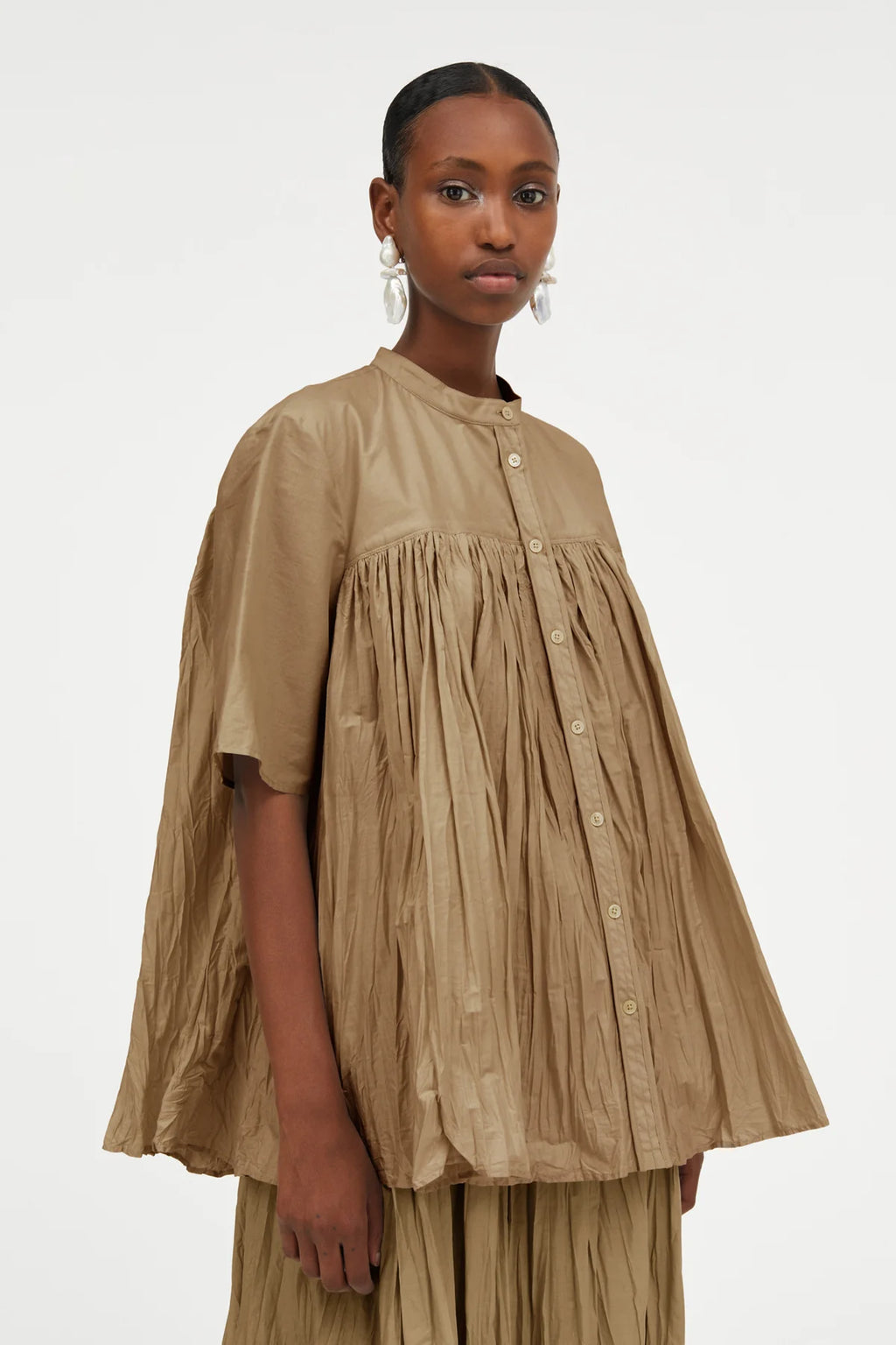 MKDT STUDIO - Baya Sheer Cotton Blouse in Khaki - Tempo