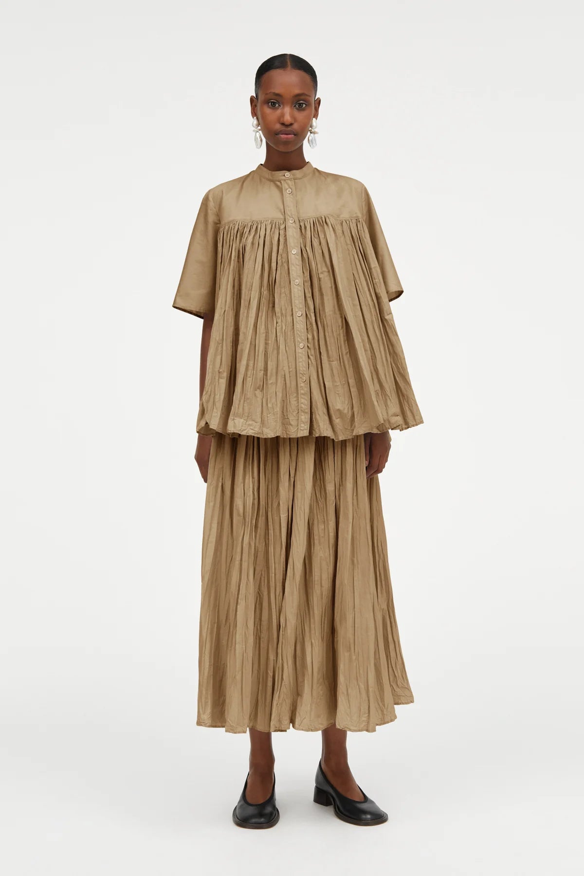 MKDT STUDIO - Baya Sheer Cotton Blouse in Khaki - Tempo