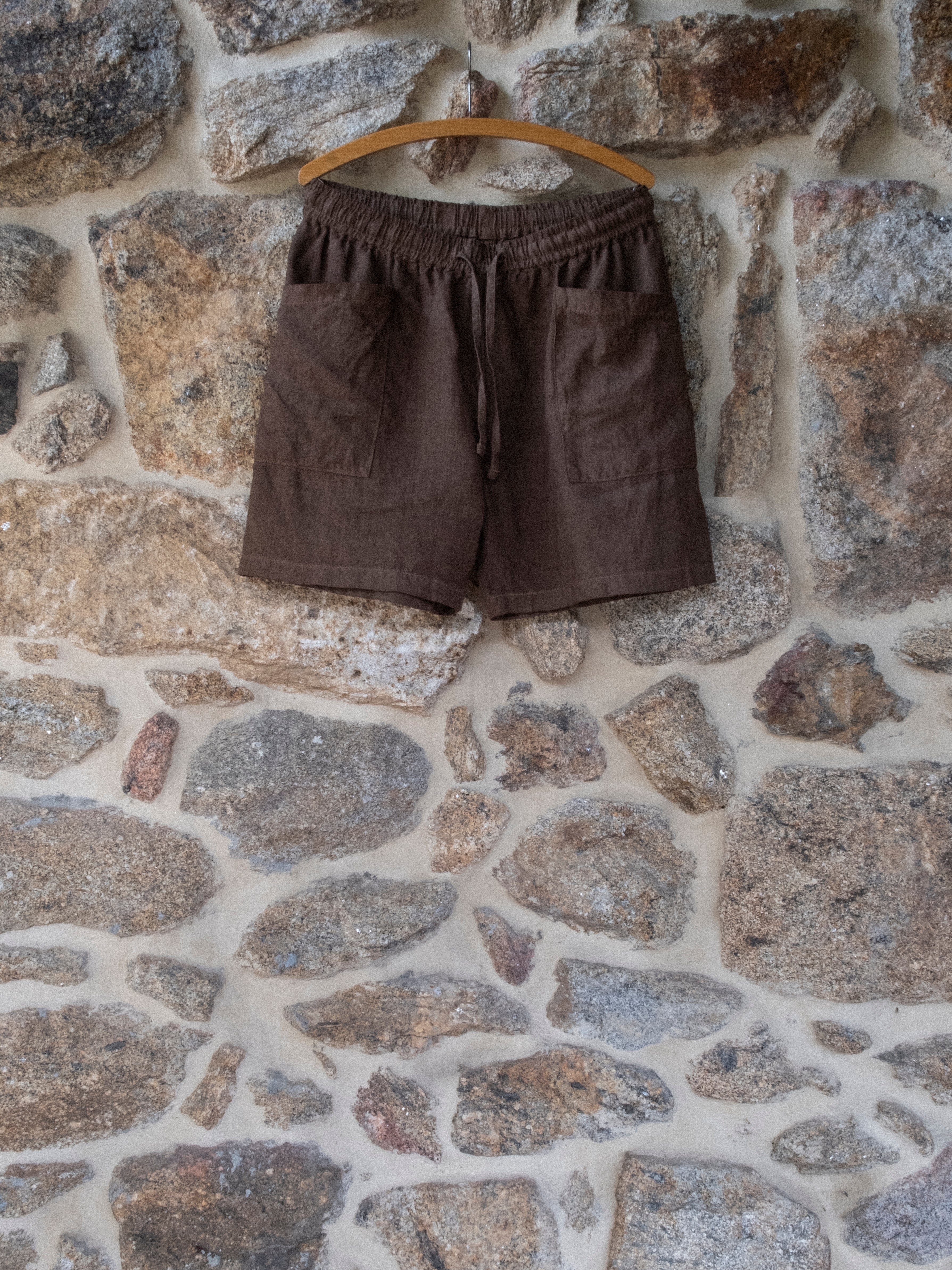 LICHEN GOODS X TEMPO - Chocolate Brown Cutch & Iron Hand-Dyed Hemp Easy Shorts - Tempo
