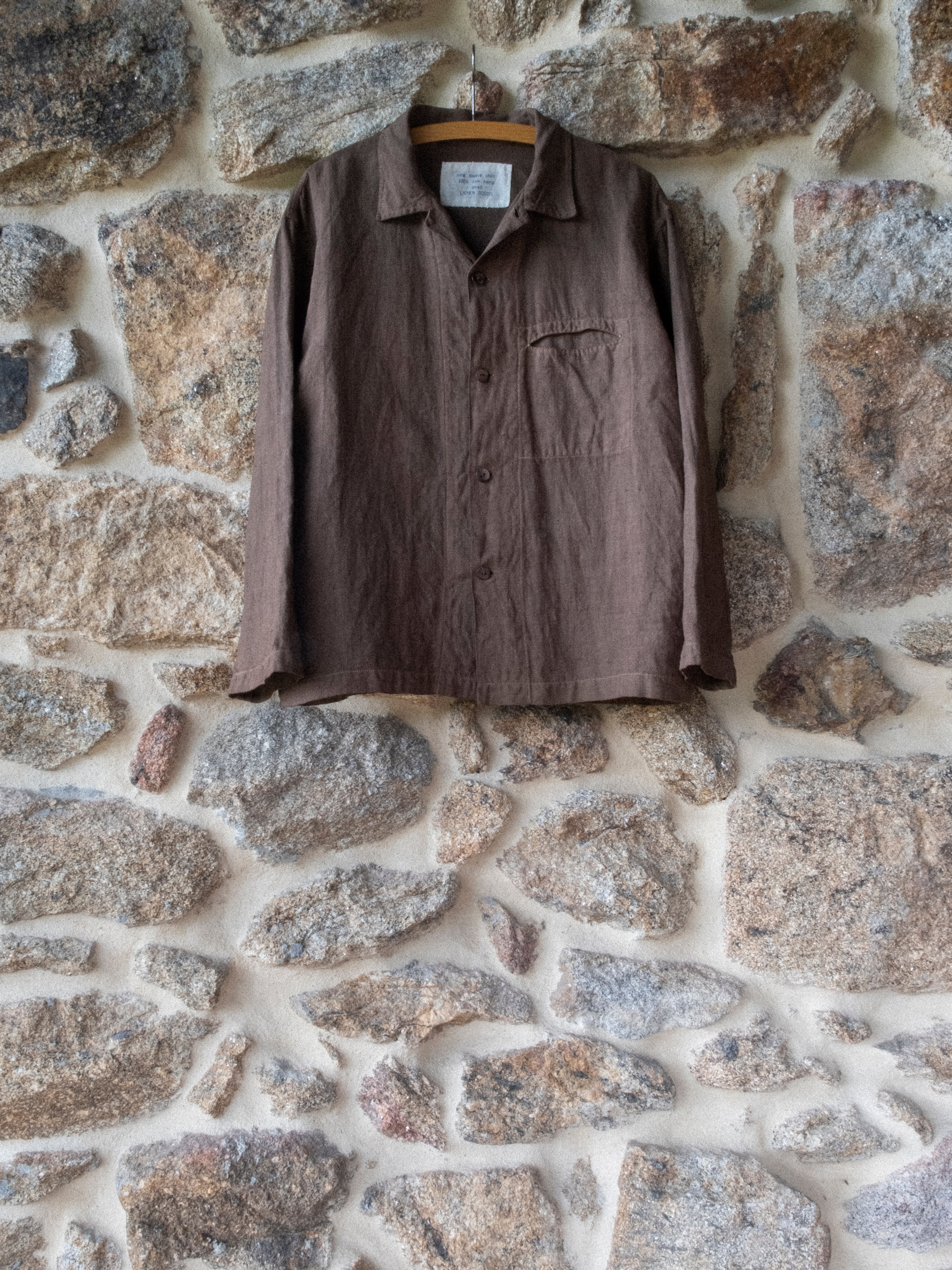 LICHEN GOODS FOR TEMPO - Chocolate Brown Cutch & Iron Hand-Dyed Hemp Long-Sleeve Shirt - Tempo
