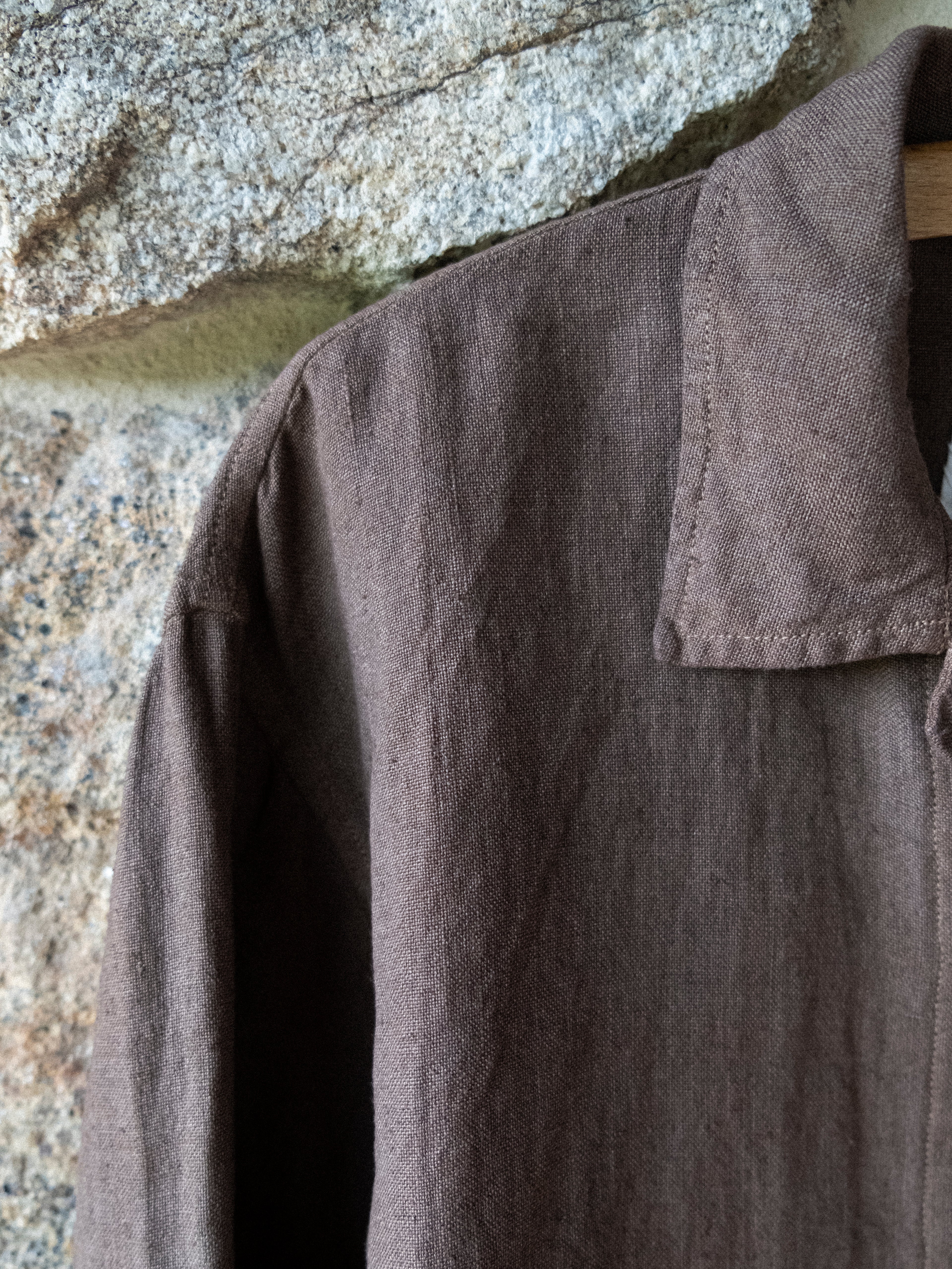 LICHEN GOODS FOR TEMPO - Chocolate Brown Cutch & Iron Hand-Dyed Hemp Long-Sleeve Shirt - Tempo