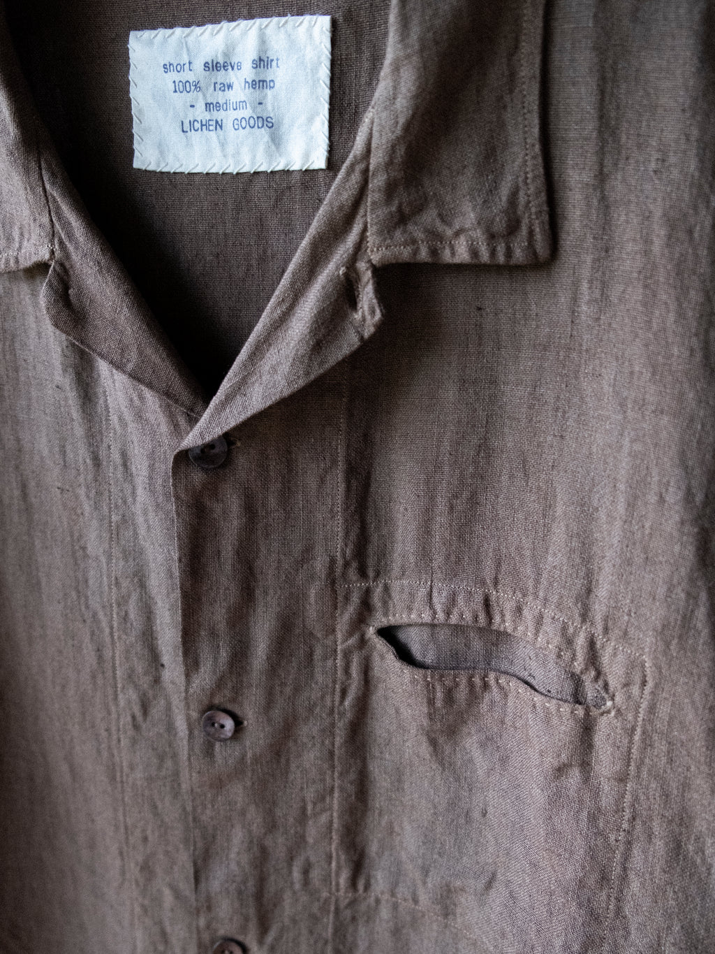 LICHEN GOODS FOR TEMPO - Chocolate Brown Cutch & Iron Hand-Dyed Hemp Short-Sleeve Shirt - Tempo