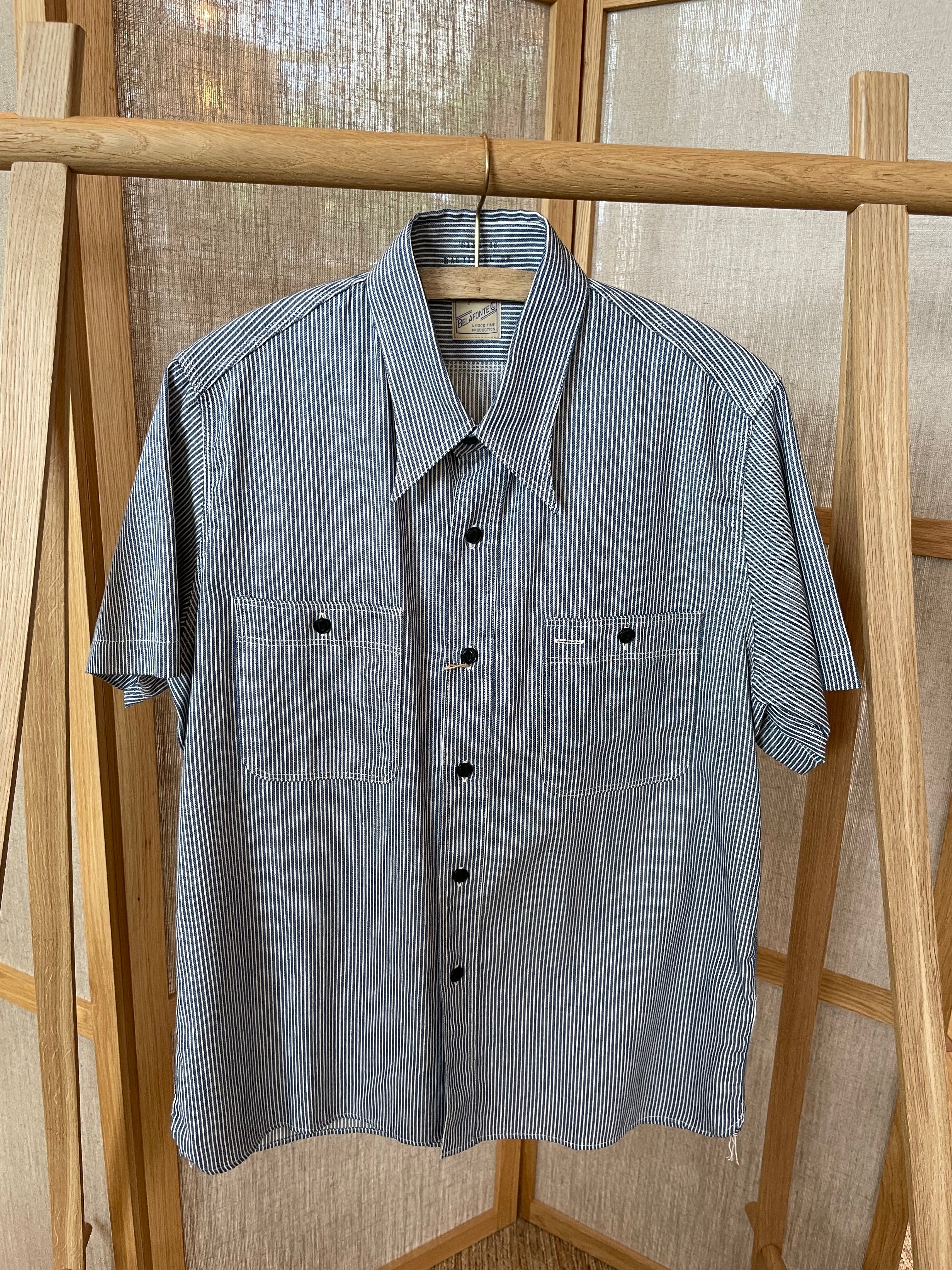 Ragtime Triple Stitch Hickory Stripe S/S Shirts in Dark Blue – Tempo