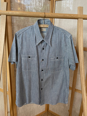 Ragtime Triple Stitch Hickory Stripe S/S Hemden in Dunkelblau 