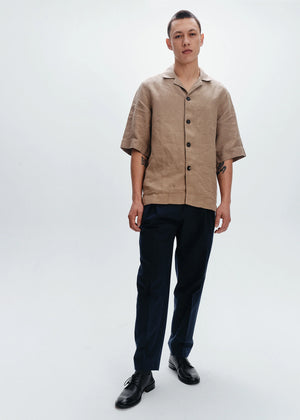 Linen Relaxed Fit Short Sleeve Shirt | Sand - Tempo