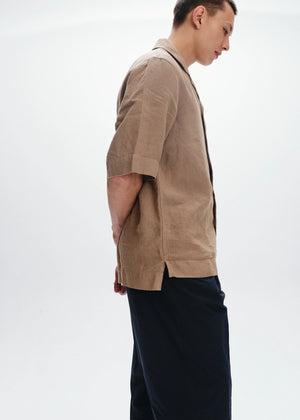 Linen Relaxed Fit Short Sleeve Shirt | Sand