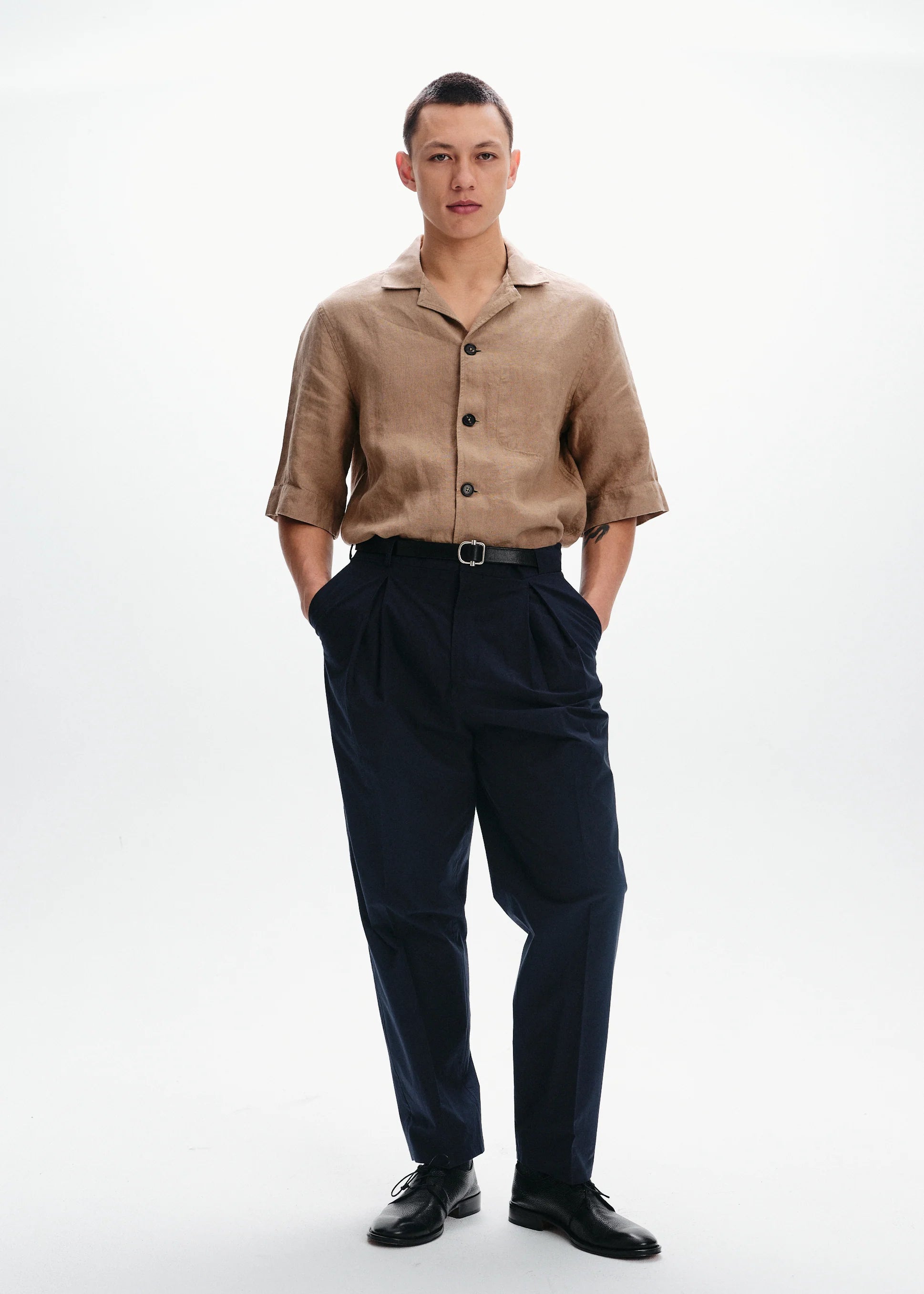 Linen Relaxed Fit Short Sleeve Shirt | Sand - Tempo