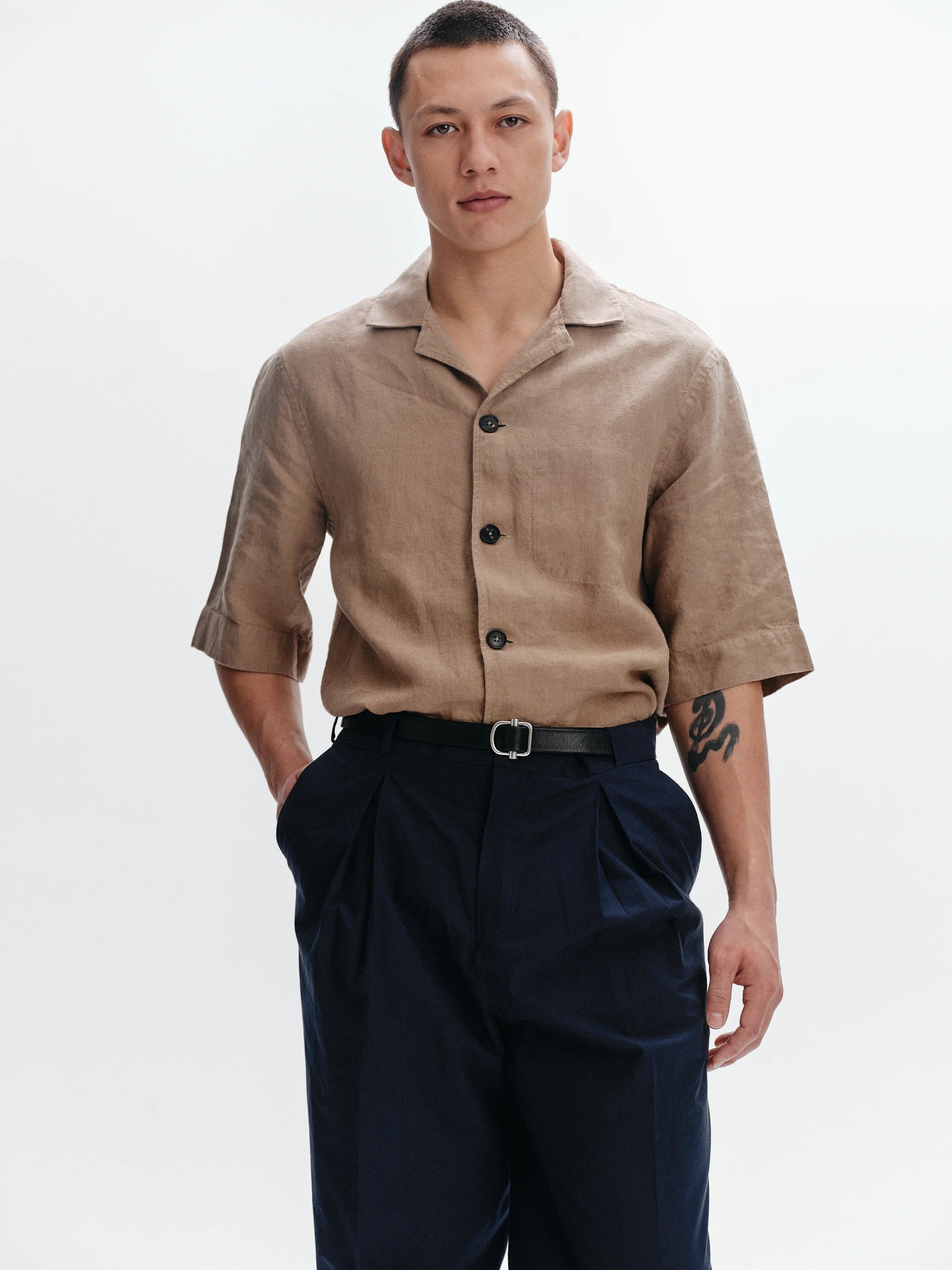 Linen Relaxed Fit Short Sleeve Shirt | Sand