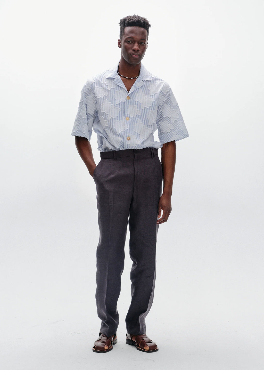 Linen Straight Trousers | Teal Grey