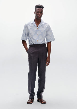 Linen Straight Trousers | Teal Grey - Tempo