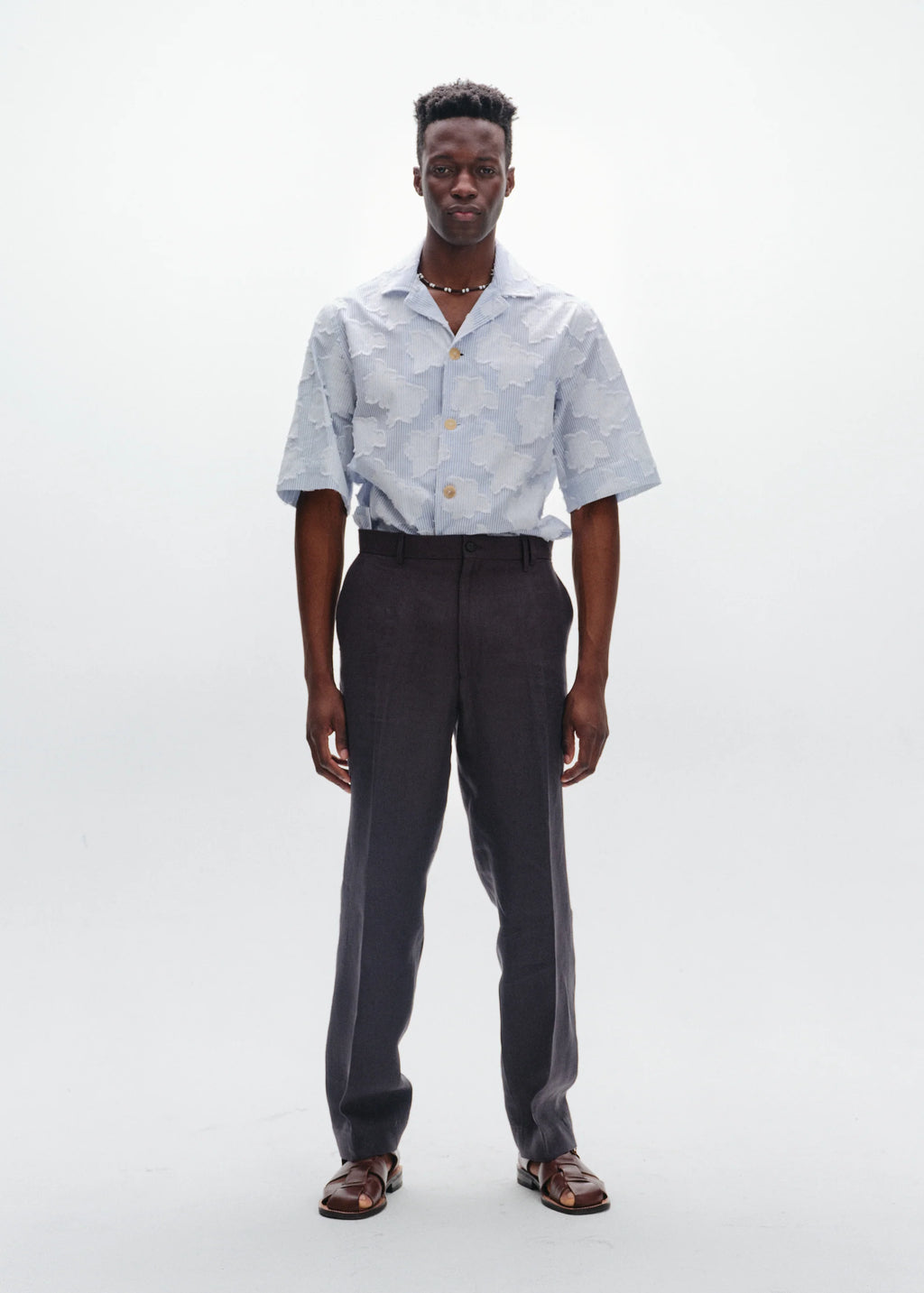 Linen Straight Trousers | Teal Grey - Tempo