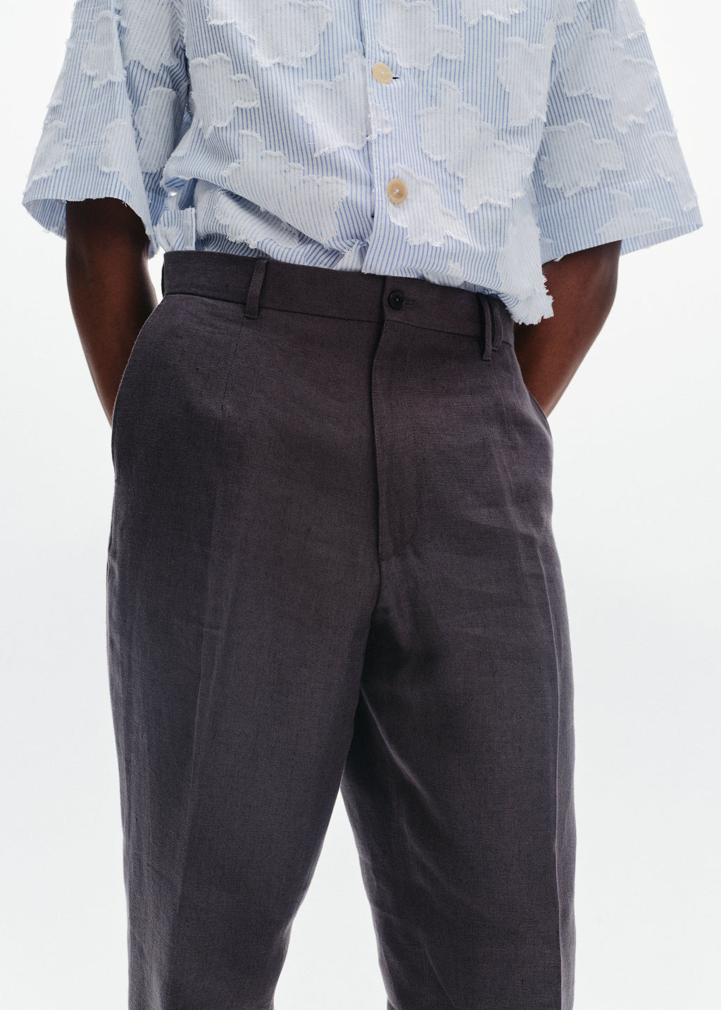 Linen Straight Trousers | Teal Grey - Tempo