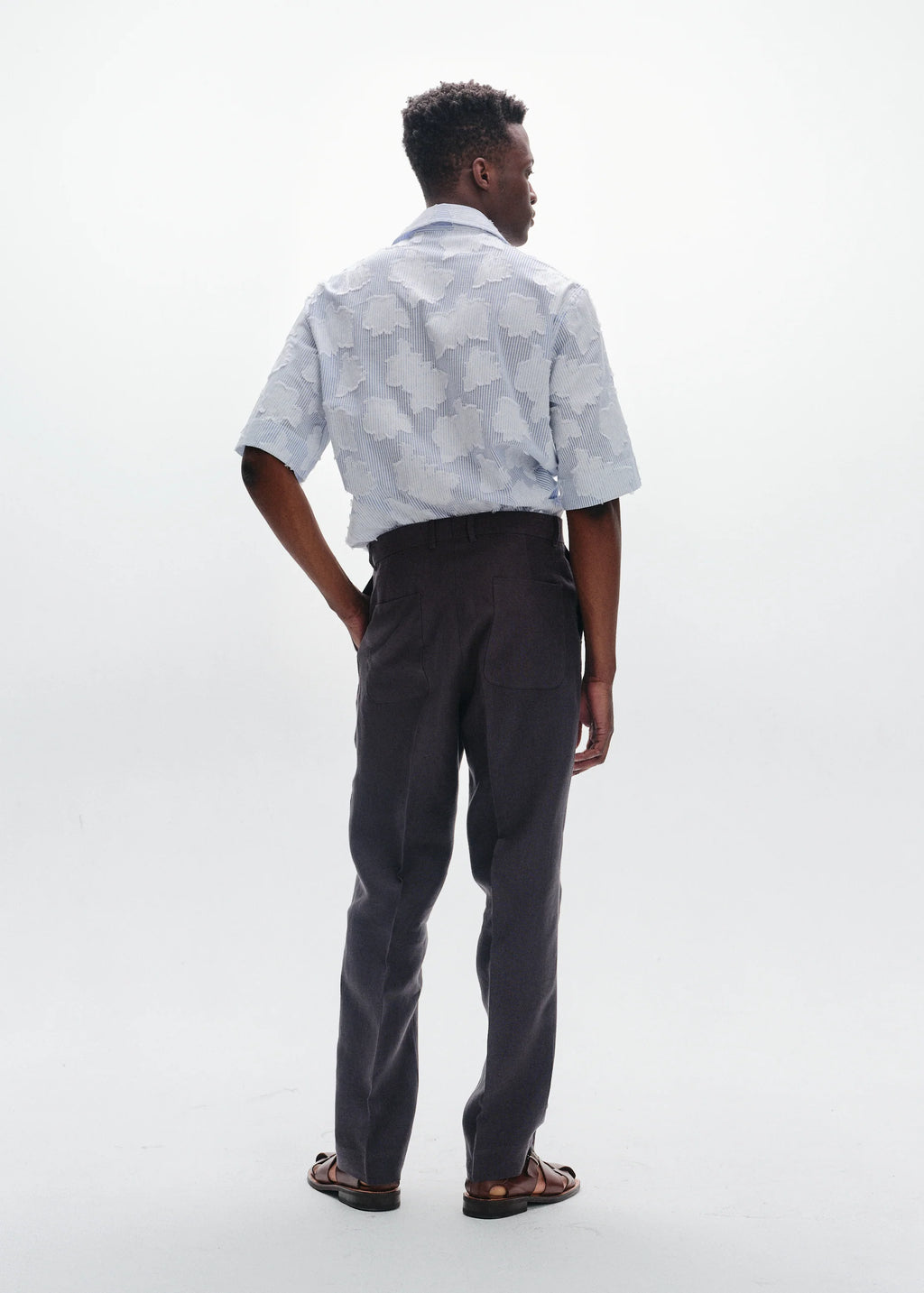Linen Straight Trousers | Teal Grey - Tempo