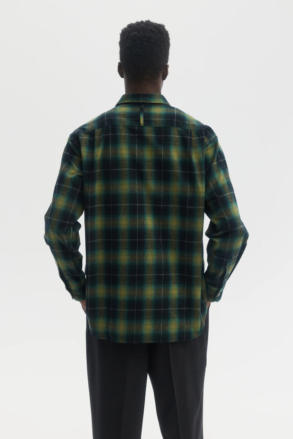École de Pensée - Green Plaid Shadow Check Brushed Flannel Relaxed Shirt - Tempo