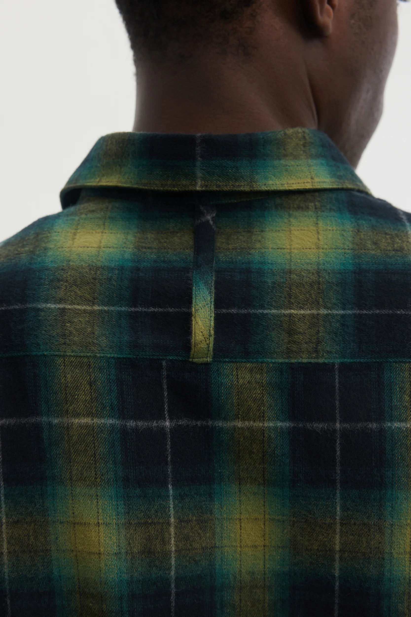 Green Plaid Shadow Check Brushed Flannel Relaxed Shirt