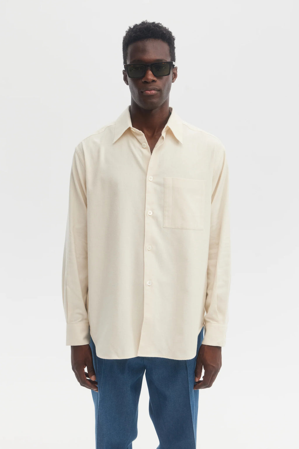 Cream Brushed Organic Cotton Flannel Relaxed Shirt