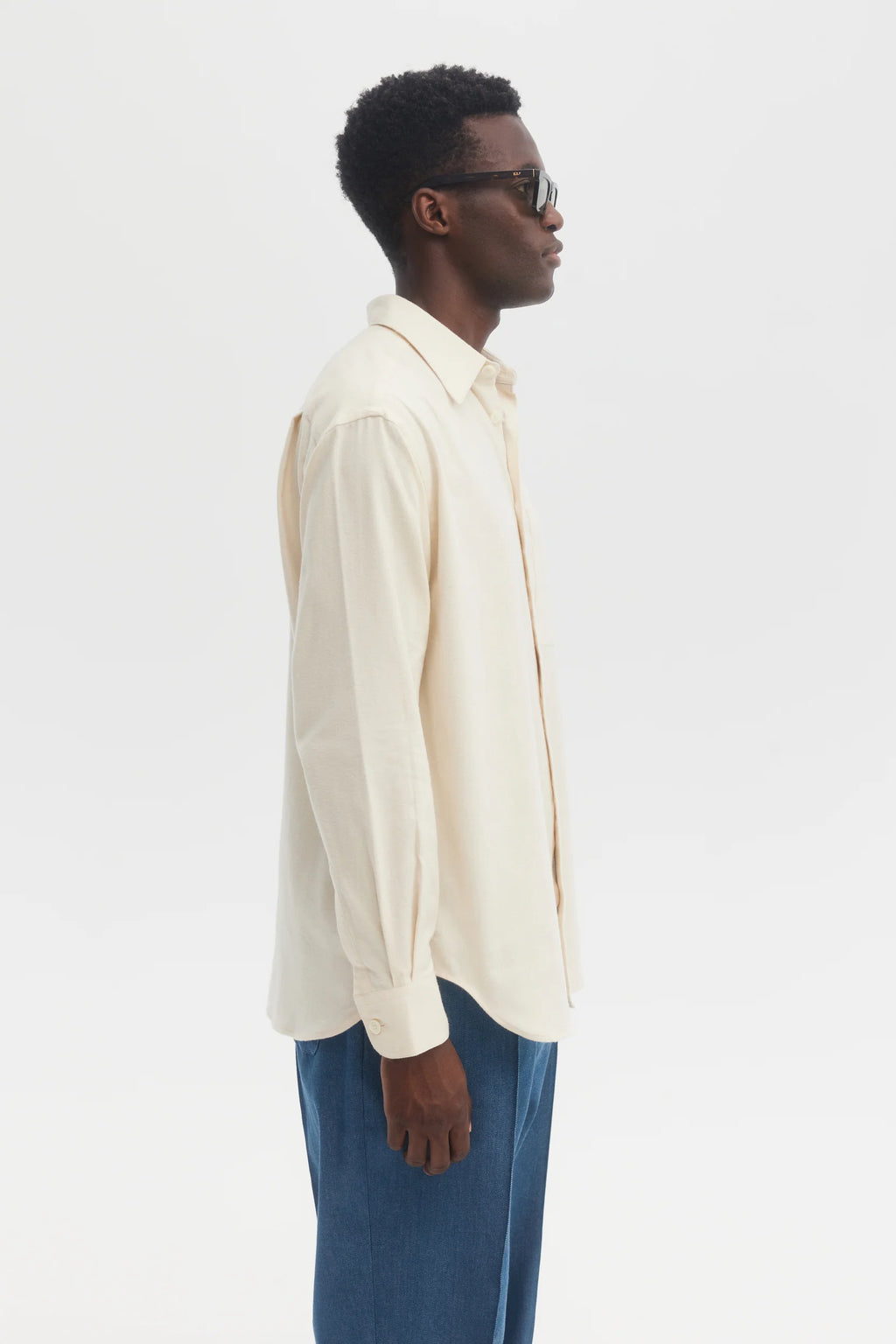 École de Pensée - Cream Brushed Organic Cotton Flannel Relaxed Shirt - Tempo