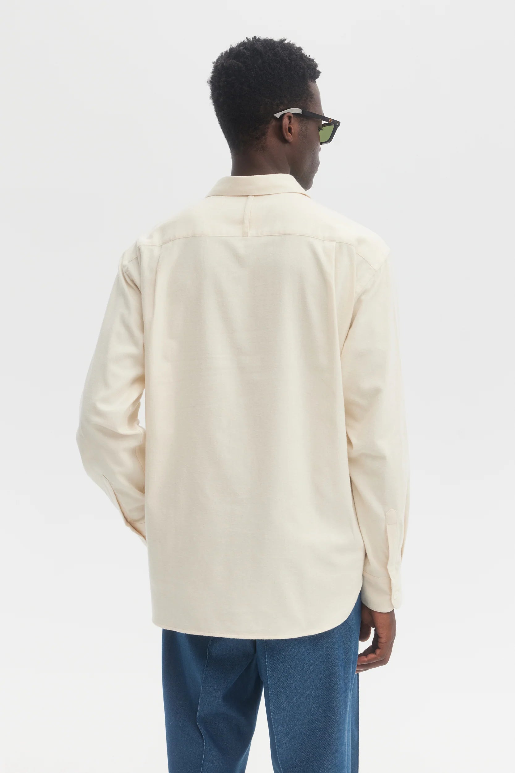 Cream Brushed Organic Cotton Flannel Relaxed Shirt