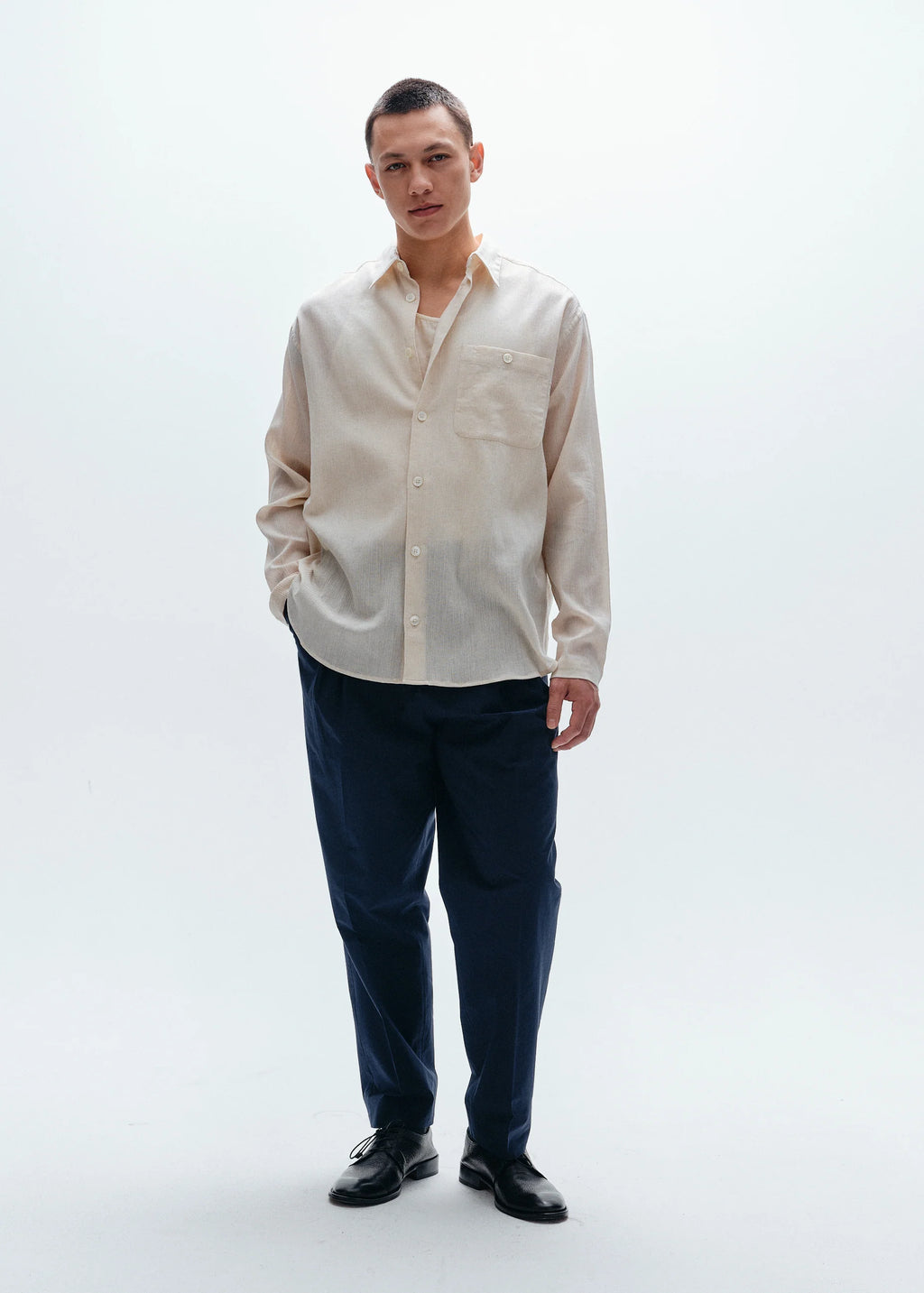 Crinkled crepe relaxed fit shirt | Natural - Tempo