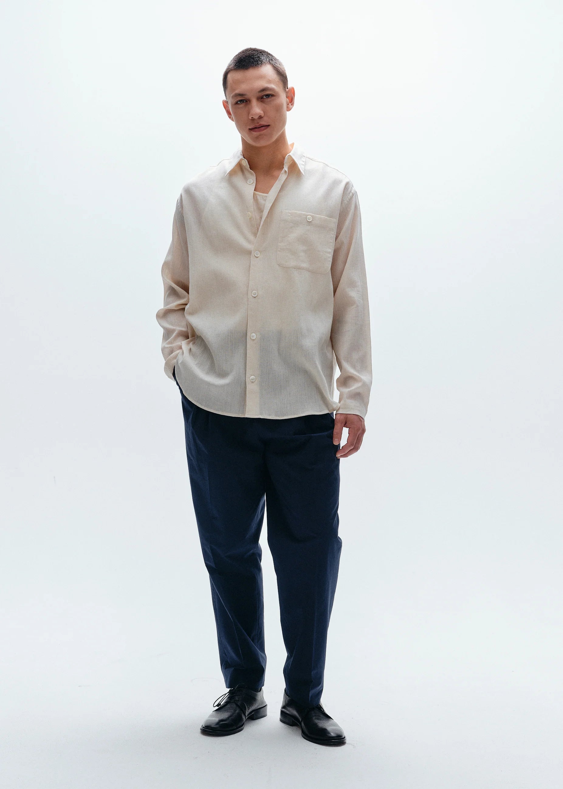 Crinkled crepe relaxed fit shirt | Natural - Tempo