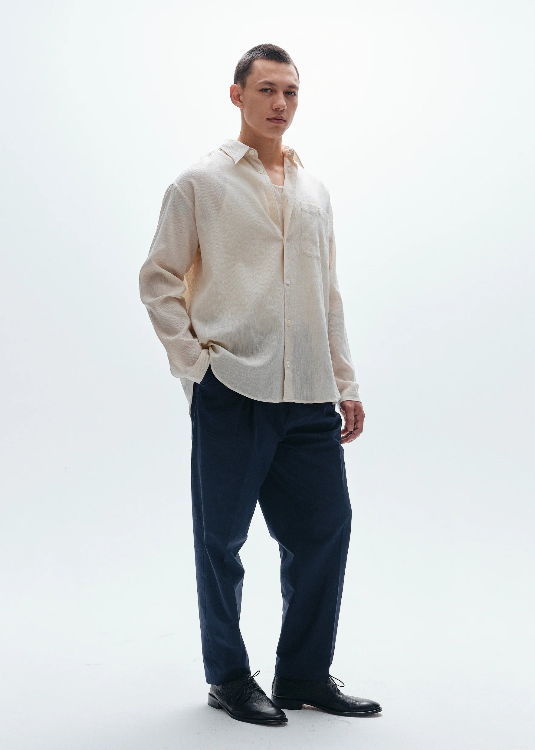 Crinkled crepe relaxed fit shirt | Natural - Tempo