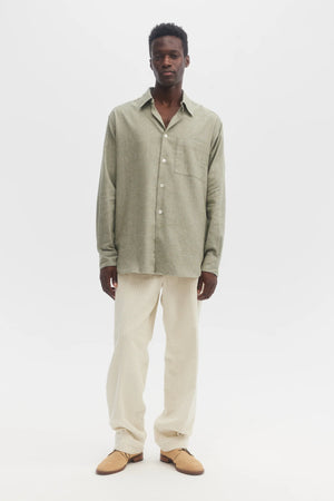 Sage Green Brushed Cotton Flannel Relaxed Shirt