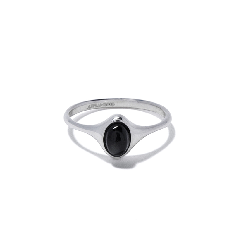 COLDFRAME - Set of 2 Handcrafted 925 Silver and Volcanic Grey Obsidian Rings - Tempo