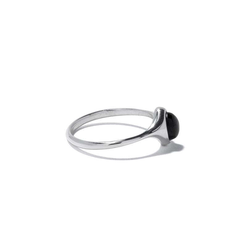 COLDFRAME - Set of 2 Handcrafted 925 Silver and Volcanic Grey Obsidian Rings - Tempo