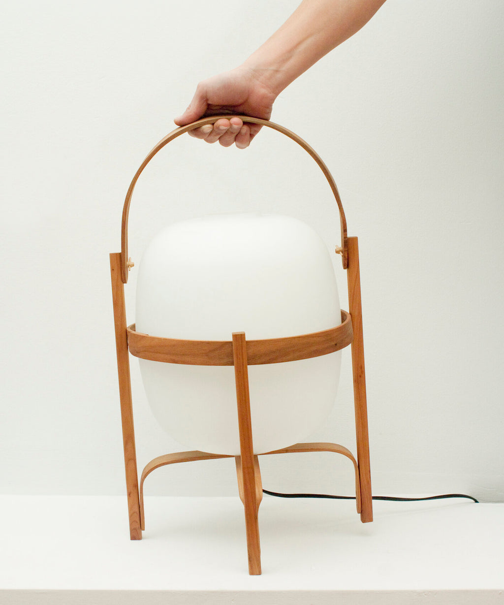 Cesta Cherry Wood Lampshade in White Opal Glass - Tempo