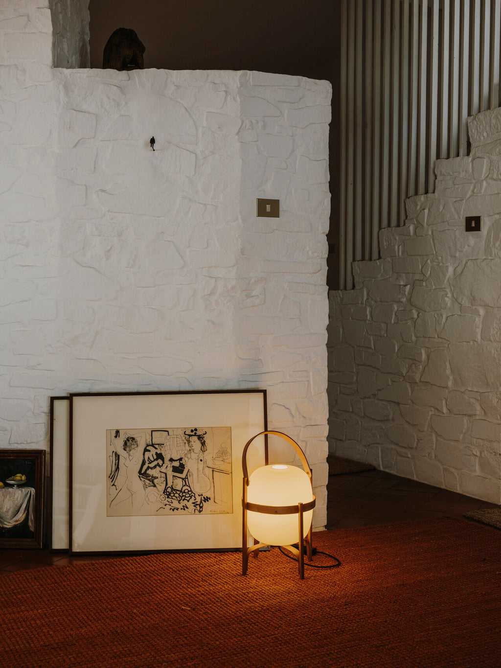 Cesta Cherry Wood Lampshade in White Opal Glass - Tempo