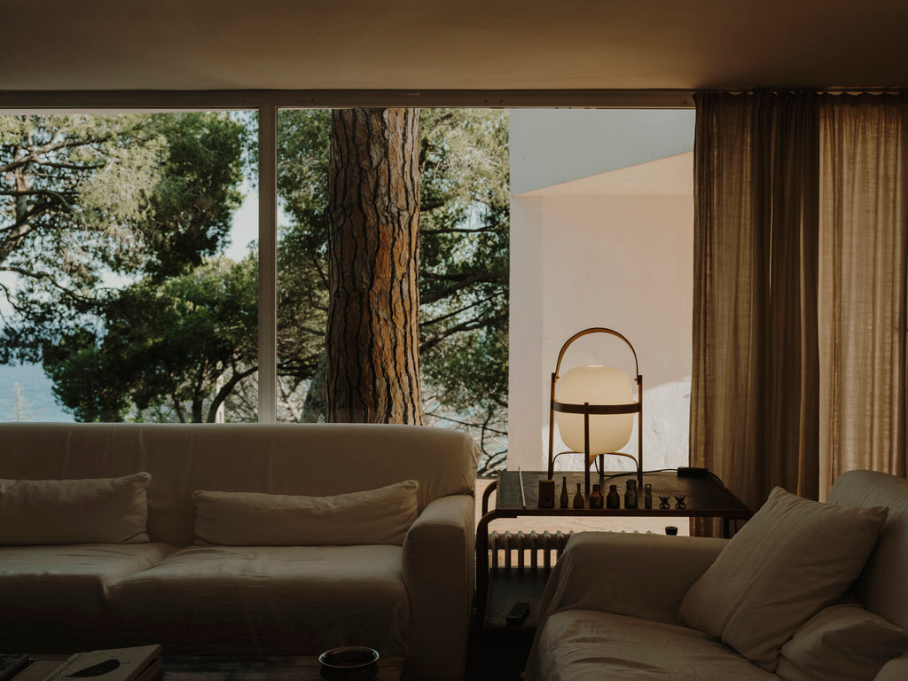 Cesta Cherry Wood Lampshade in White Opal Glass - Tempo