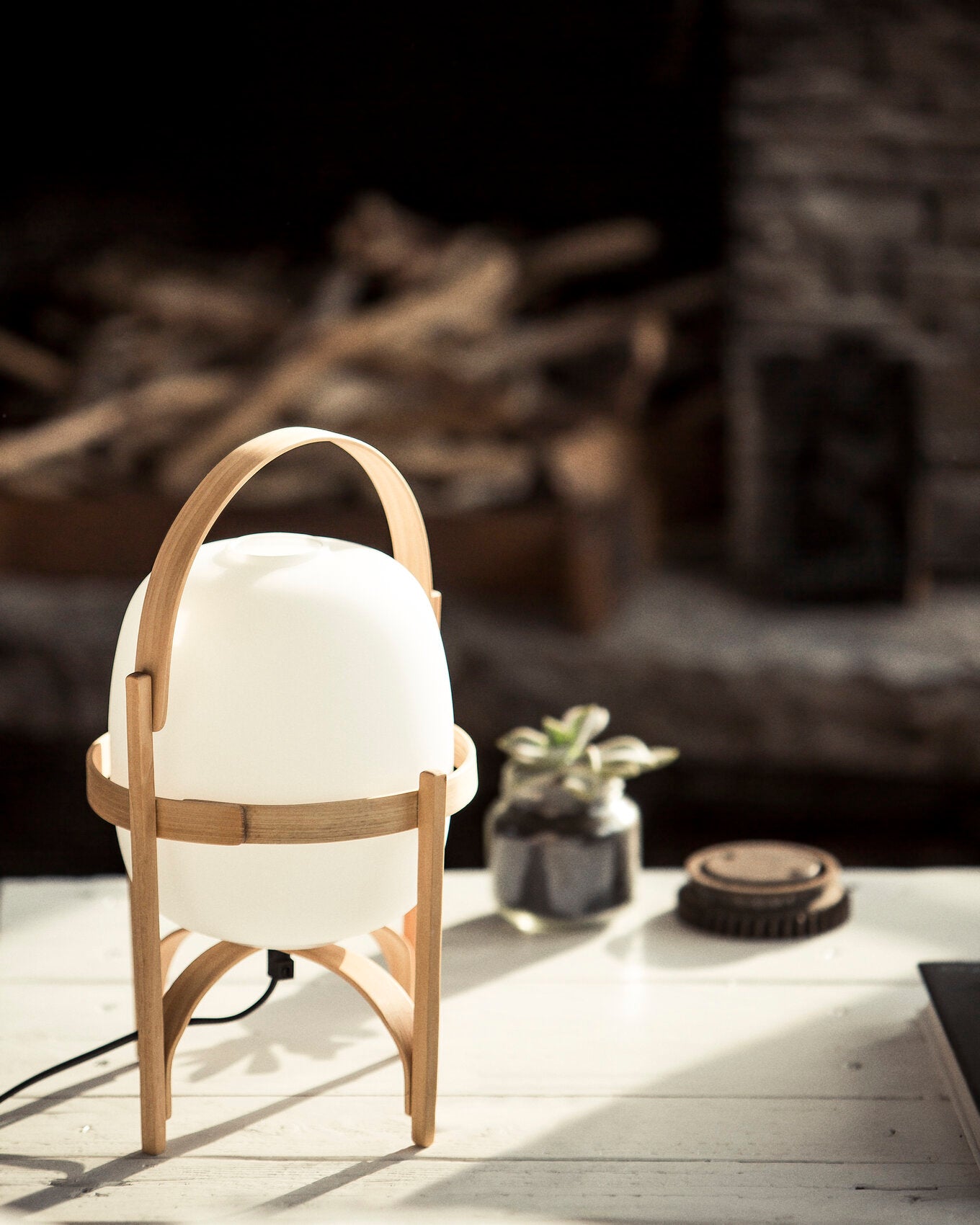 Cestita Cherry Wood Lampshade in White Opal Glass - Tempo