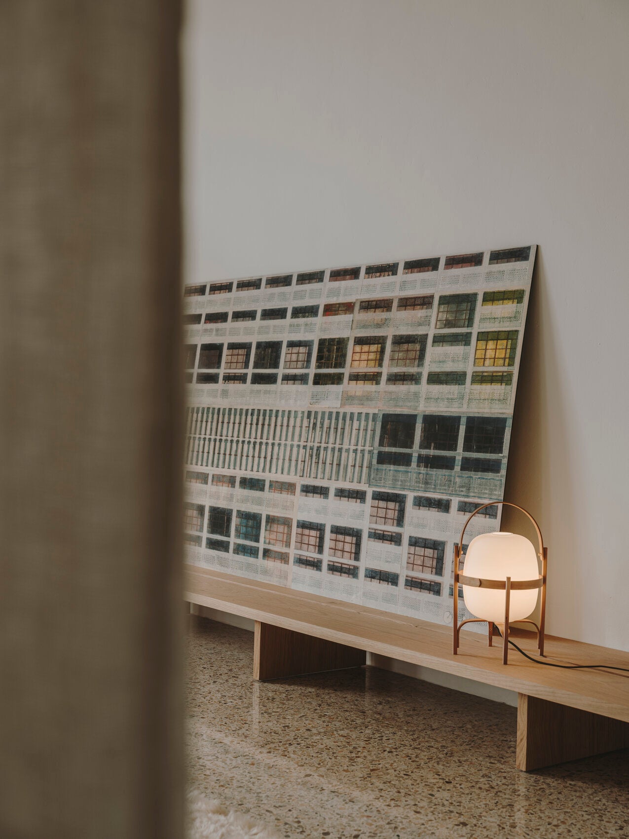 Cestita Cherry Wood Lampshade in White Opal Glass - Tempo