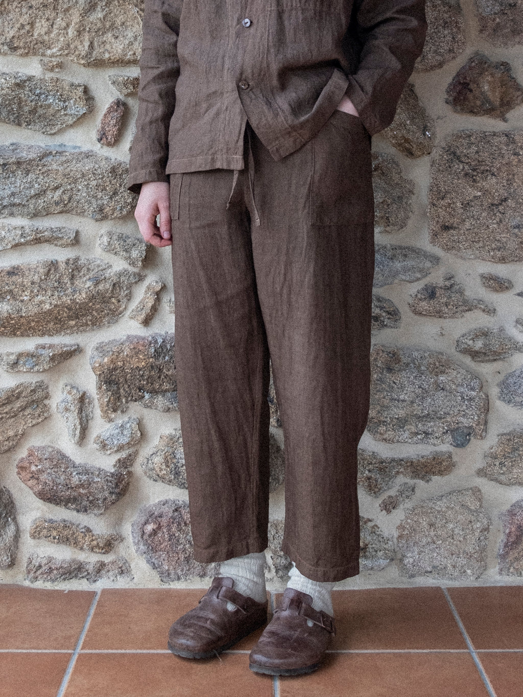 LICHEN GOODS - Chocolate Brown Cutch & Iron Hand-Dyed Hemp Easy Trousers - Tempo