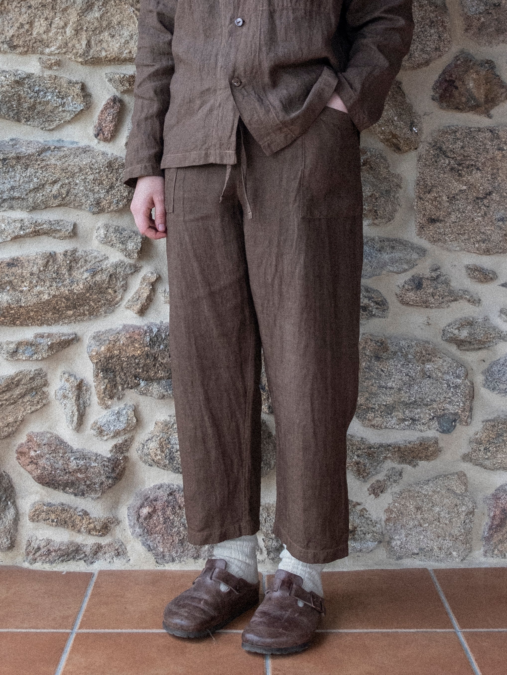 LICHEN GOODS - Chocolate Brown Cutch & Iron Hand-Dyed Hemp Easy Trousers - Tempo