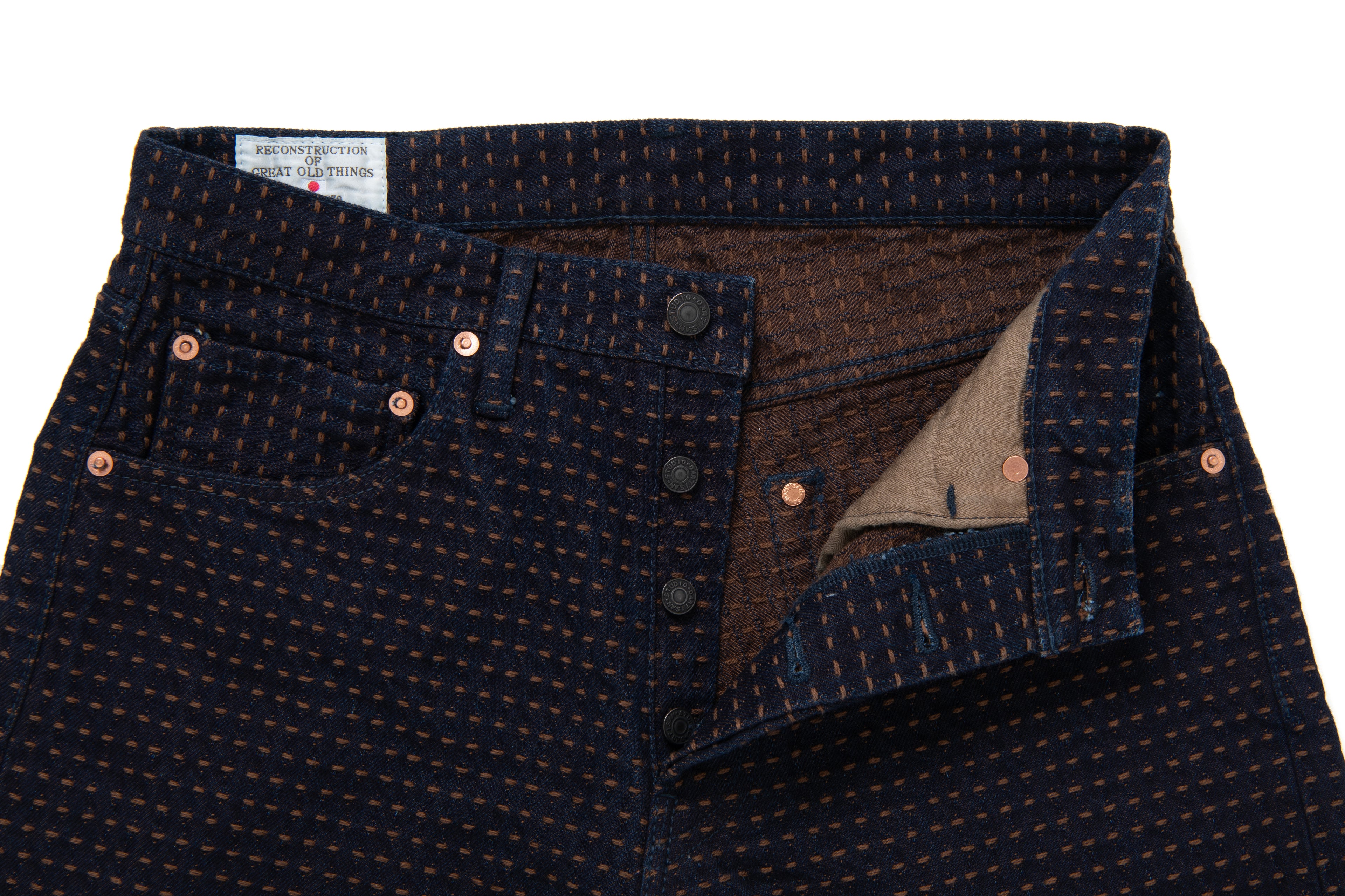 STUDIO D'ARTISAN - Kakishibu Sashiko 15oz. Kakishibu x Indigo Denim Jeans Relaxed Tapered D1897 - Tempo