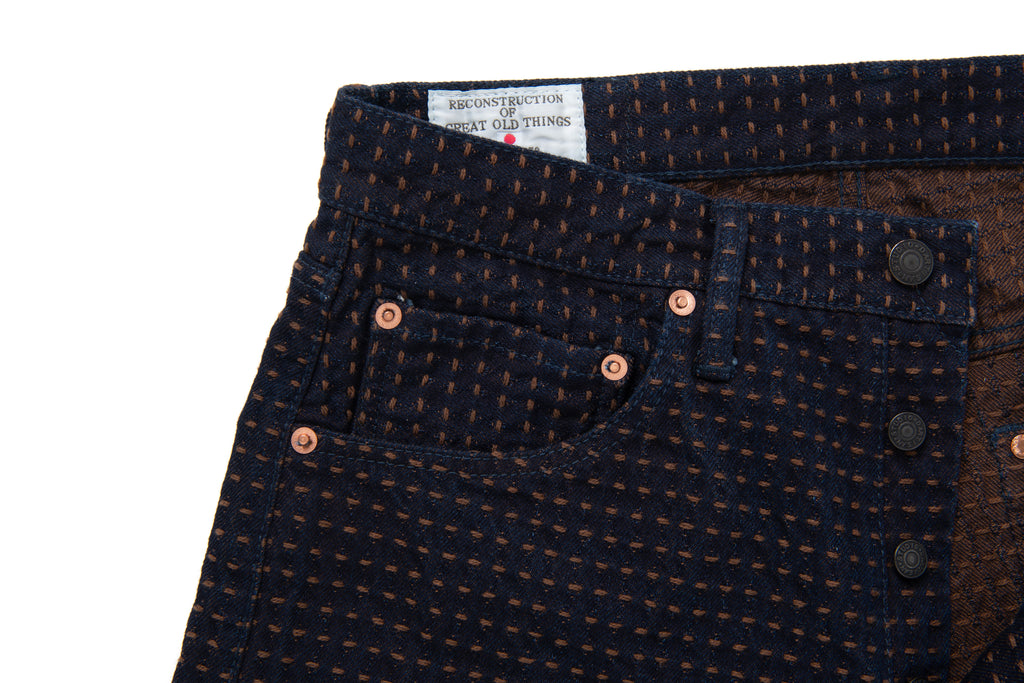 STUDIO D'ARTISAN - Kakishibu Sashiko 15oz. Kakishibu x Indigo Denim Jeans Relaxed Tapered D1897 - Tempo