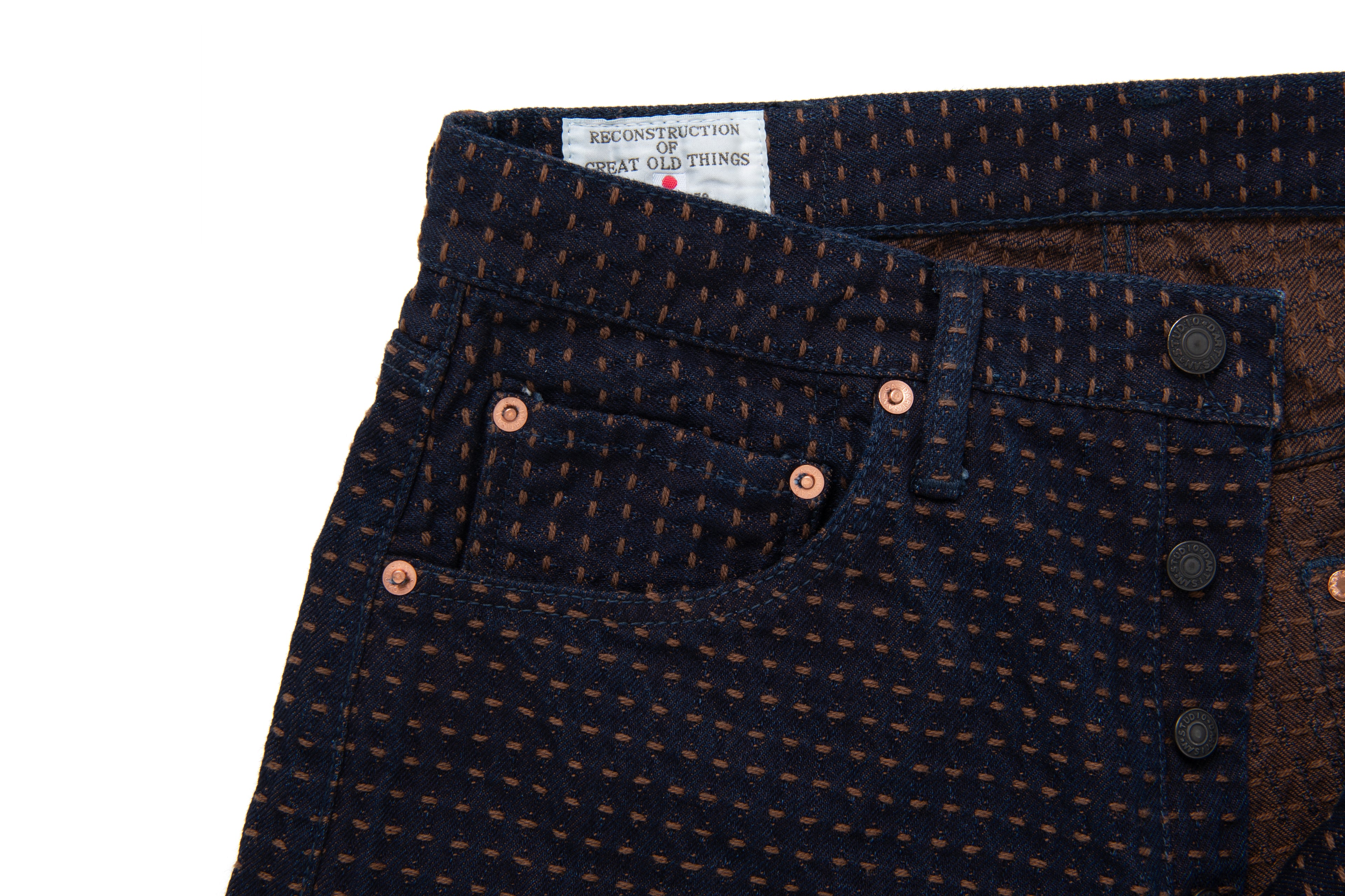 STUDIO D'ARTISAN - Kakishibu Sashiko 15oz. Kakishibu x Indigo Denim Jeans Relaxed Tapered D1897 - Tempo